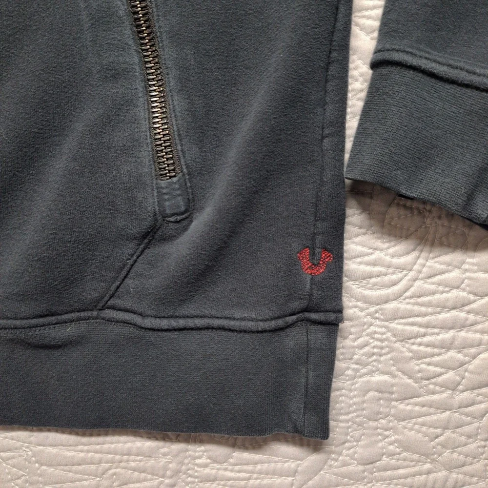 True Religion Sweatshirt Mens Small Black Good Zip Pocket Horseshoe M19FF09N7G